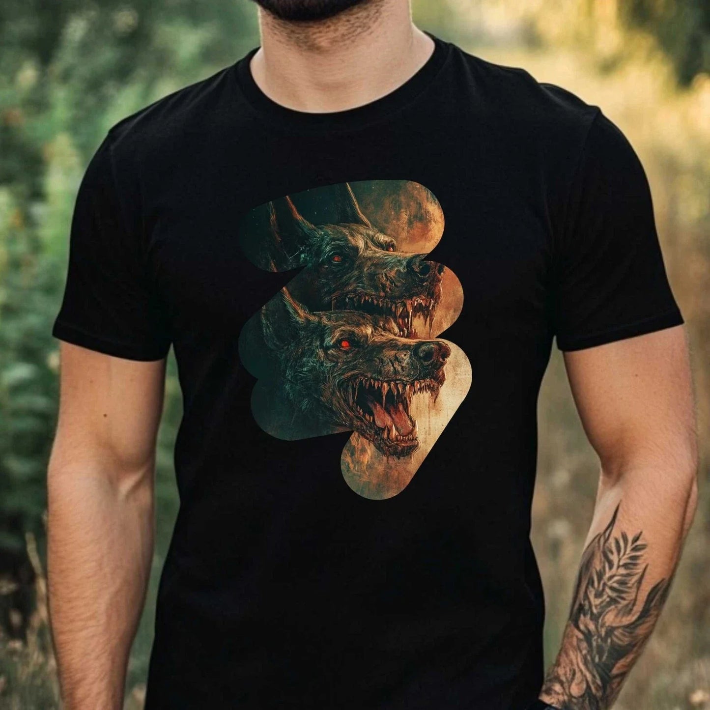 Mens Two Headed Hell Creature Motif Cotton T-Shirt Size XS to 5XL Unisex T-shirt, Sweatshirt, Hoodie, Long Sleeve Tee - T-Shirt, Sweatshirt, Hoodie