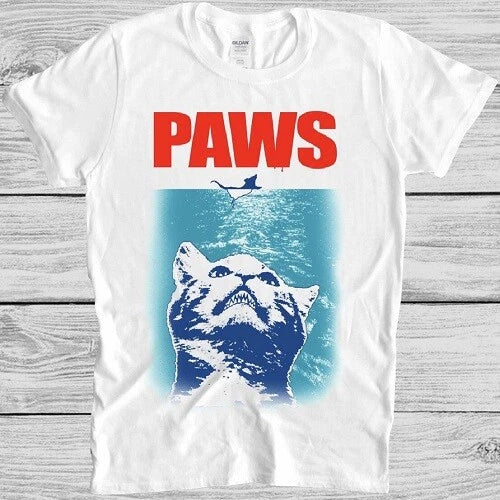 Paws T Shirt Jaws Cat Kitten Funny Parody Cool Gift Tee M277 Unisex T-shirt, Sweatshirt, Hoodie, Long Sleeve Tee - T-Shirt, Sweatshirt, Hoodie