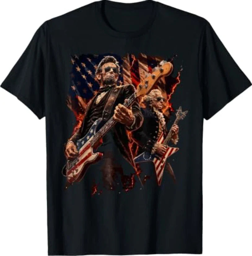 Presidents Abe Lincoln and George Washington Playing Guitar T-Shirt Unisex T-shirt, Sweatshirt, Hoodie, Long Sleeve Tee - T-Shirt, Sweatshirt, Hoodie