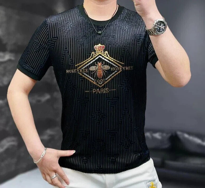 New Men Luxury Diamond Bee Crown Rhinestones Fashion Black T-Shirt High Quality Unisex T-shirt, Sweatshirt, Hoodie, Long Sleeve Tee - T-Shirt, Sweatshirt, Hoodie