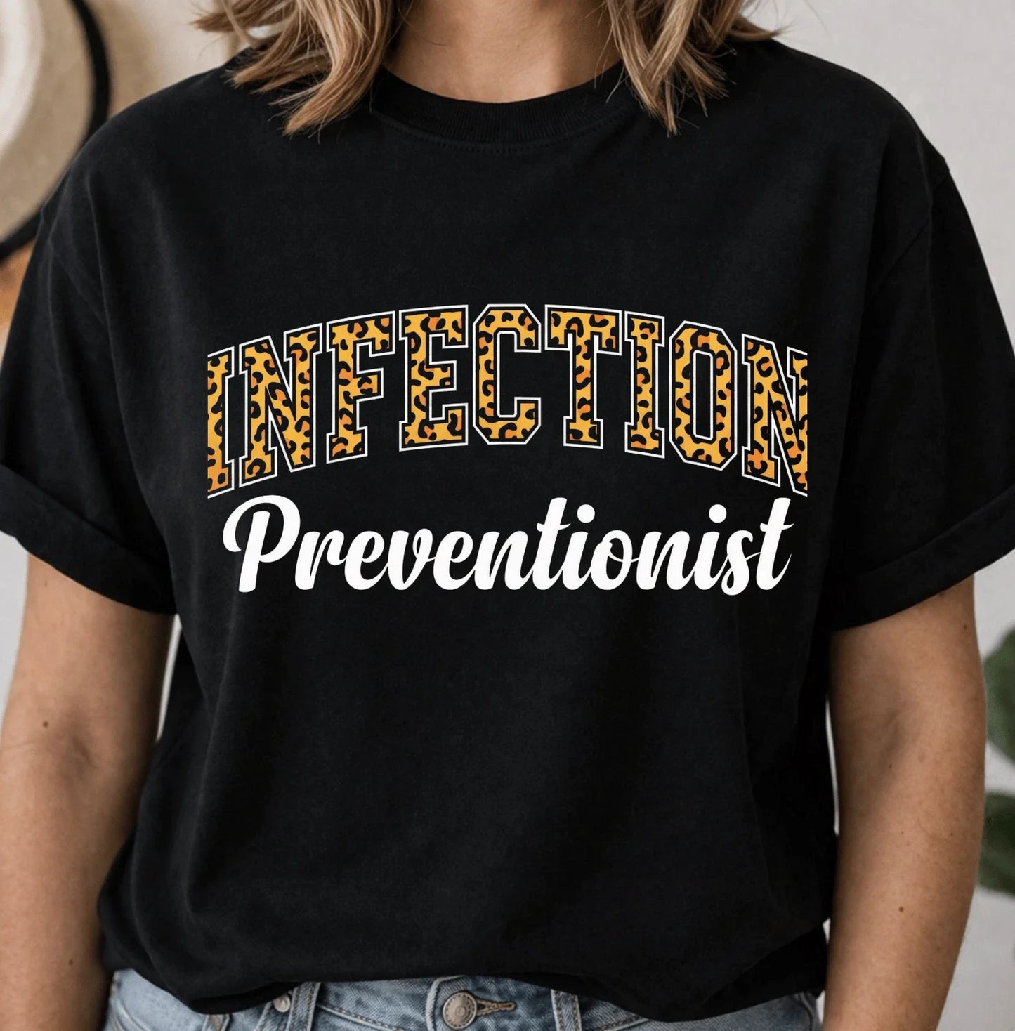 Infection Preventionist Leopard Print Collegiate Nurse Shirt Gift Trendy Tee Unisex T-shirt, Sweatshirt, Hoodie, Long Sleeve Tee - T-Shirt, Sweatshirt, Hoodie