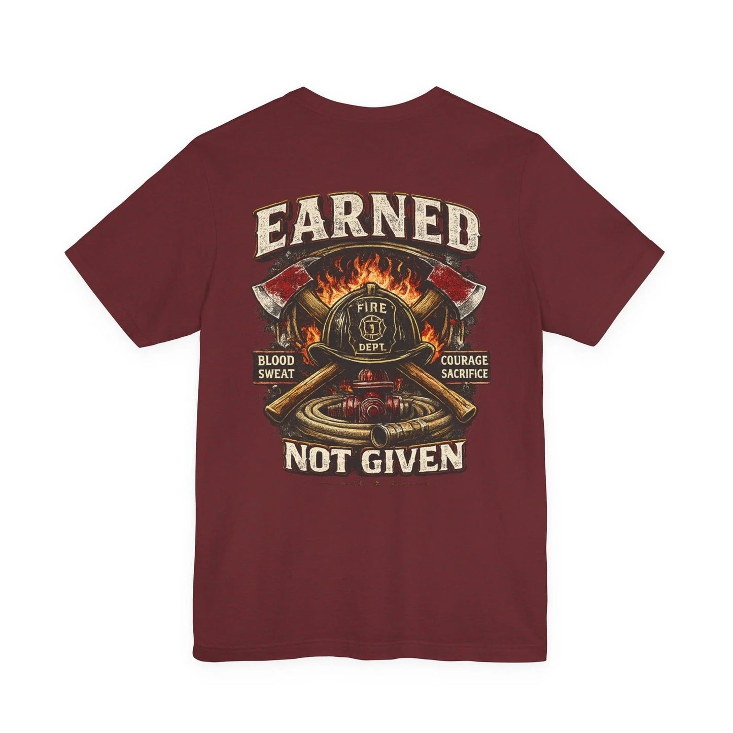 Earned Not Given Firefighter Helmet Tee | Fire Dept badge, axes, flames Unisex T-shirt, Sweatshirt, Hoodie, Long Sleeve Tee - T-Shirt, Sweatshirt, Hoodie