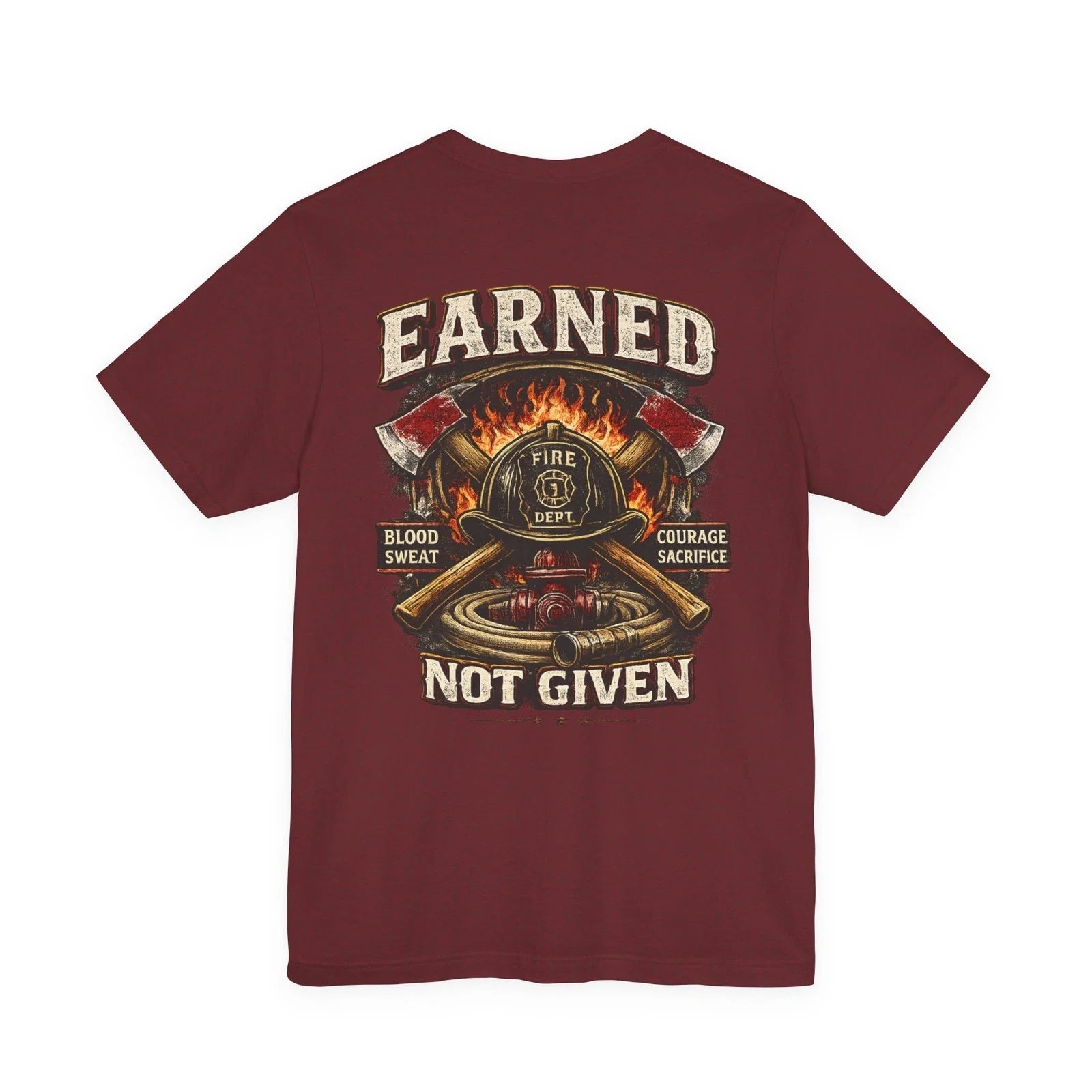 Earned Not Given Firefighter Helmet Tee | Fire Dept badge, axes, flames Unisex T-shirt, Sweatshirt, Hoodie, Long Sleeve Tee - T-Shirt, Sweatshirt, Hoodie