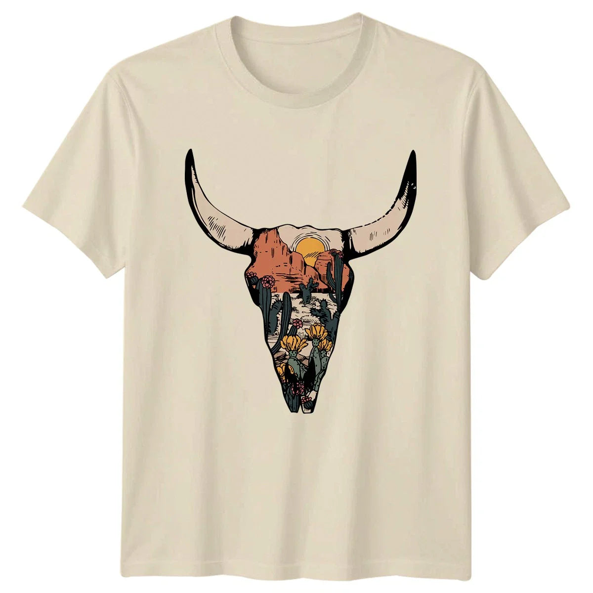Boho Cow Skull Desert Cactus Flower Womens T-Shirt Southwest Western Unisex T-shirt, Sweatshirt, Hoodie, Long Sleeve Tee - T-Shirt, Sweatshirt, Hoodie