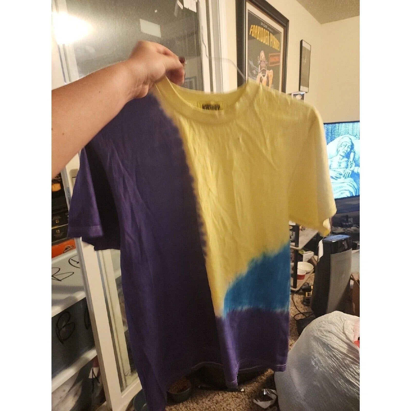 Chinatown Market Purple Yellow Blue Tie Die Small Short Sleeve T-Shirt CR2 Unisex T-shirt, Sweatshirt, Hoodie, Long Sleeve Tee - T-Shirt, Sweatshirt, Hoodie