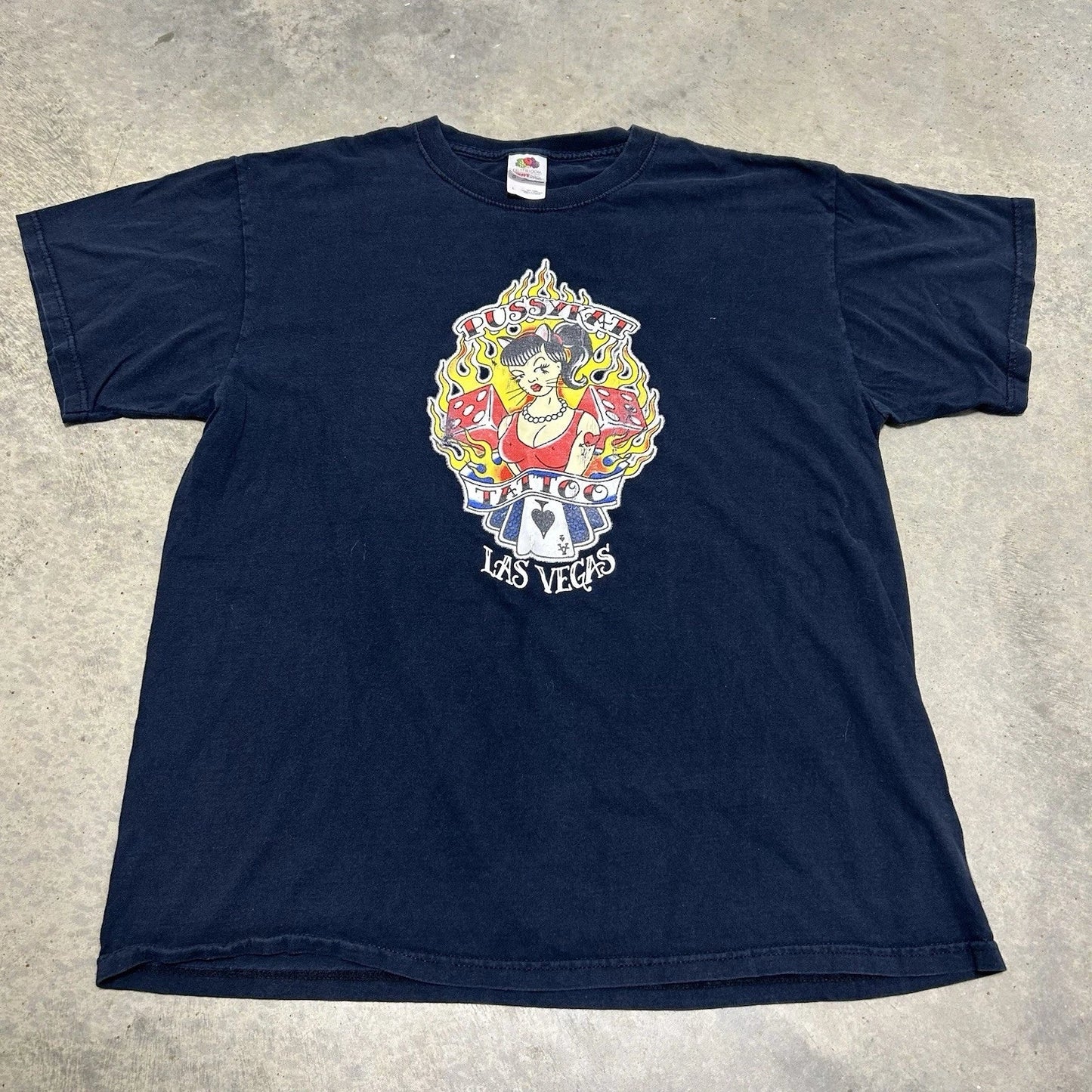 Vintage Y2K Pussykat Tattoo Las Vegas Graphic T-Shirt Black Size L Unisex T-shirt, Sweatshirt, Hoodie, Long Sleeve Tee - T-Shirt, Sweatshirt, Hoodie