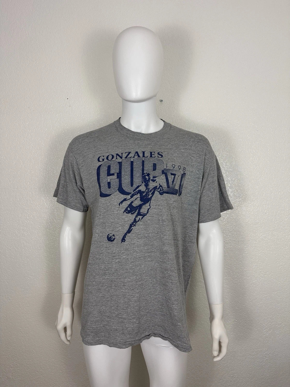 Vintage 1998 Gonzales Cup Soccer T-Shirt - Gray - Size XL Unisex T-shirt, Sweatshirt, Hoodie, Long Sleeve Tee - T-Shirt, Sweatshirt, Hoodie