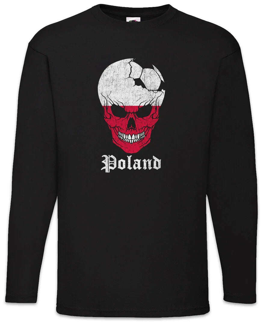 Poland Football Skull I Men's Long Sleeve T-Shirt Polish Soccer Flag World Unisex T-shirt, Sweatshirt, Hoodie, Long Sleeve Tee - T-Shirt, Sweatshirt, Hoodie