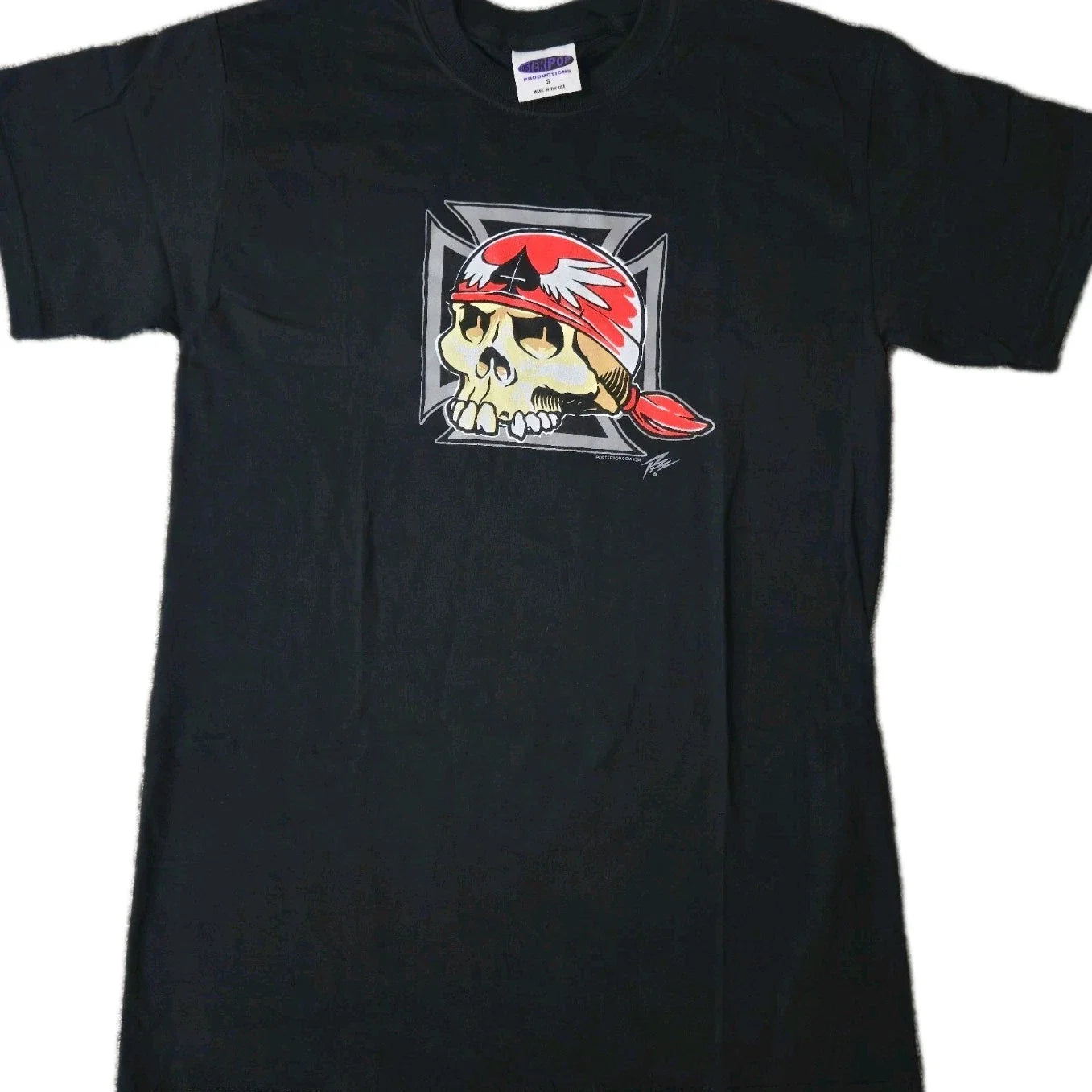 Vintage Biker T-Shirt Poster Pop Productions Cycle Skull Hot Rod Art Mens S USA Unisex T-shirt, Sweatshirt, Hoodie, Long Sleeve Tee - T-Shirt, Sweatshirt, Hoodie
