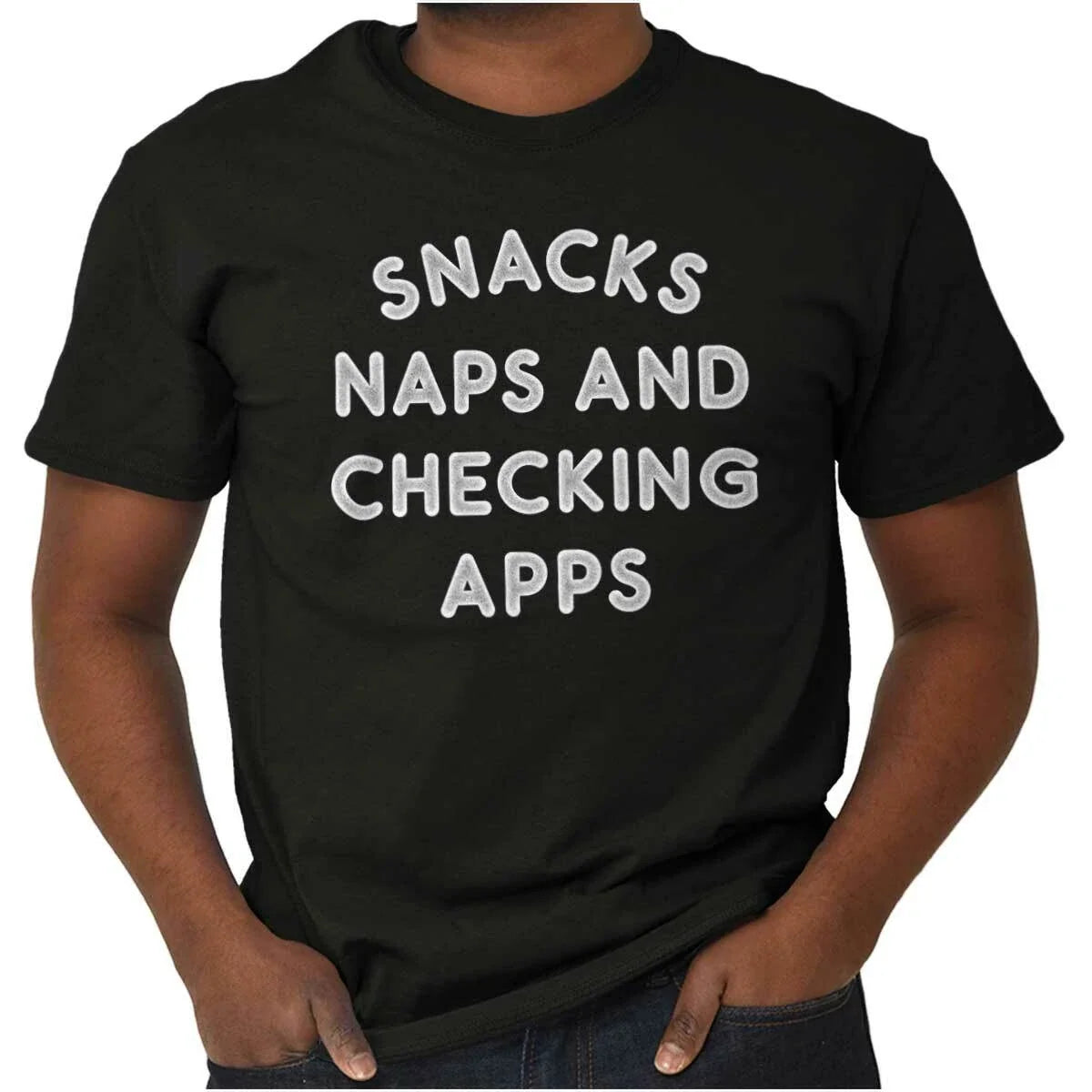 Snacks Naps Checking Apps Lazy Weekend Vibes Womens or Mens Crewneck T Shirt Tee Unisex T-shirt, Sweatshirt, Hoodie, Long Sleeve Tee - T-Shirt, Sweatshirt, Hoodie