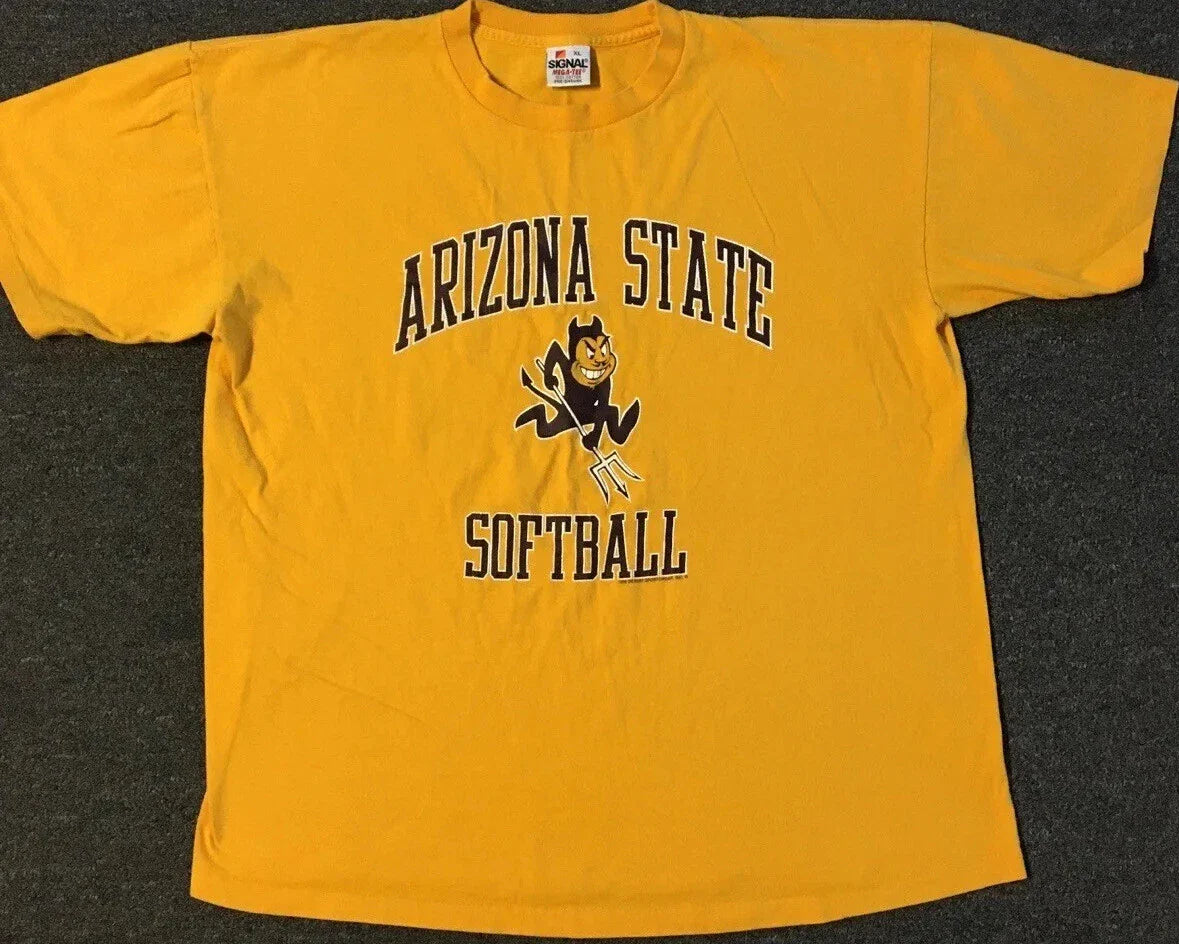 Vtg 90s ASU Arizona State Softball Faded Shirt M College School Track PE Grunge Unisex T-shirt, Sweatshirt, Hoodie, Long Sleeve Tee - T-Shirt, Sweatshirt, Hoodie