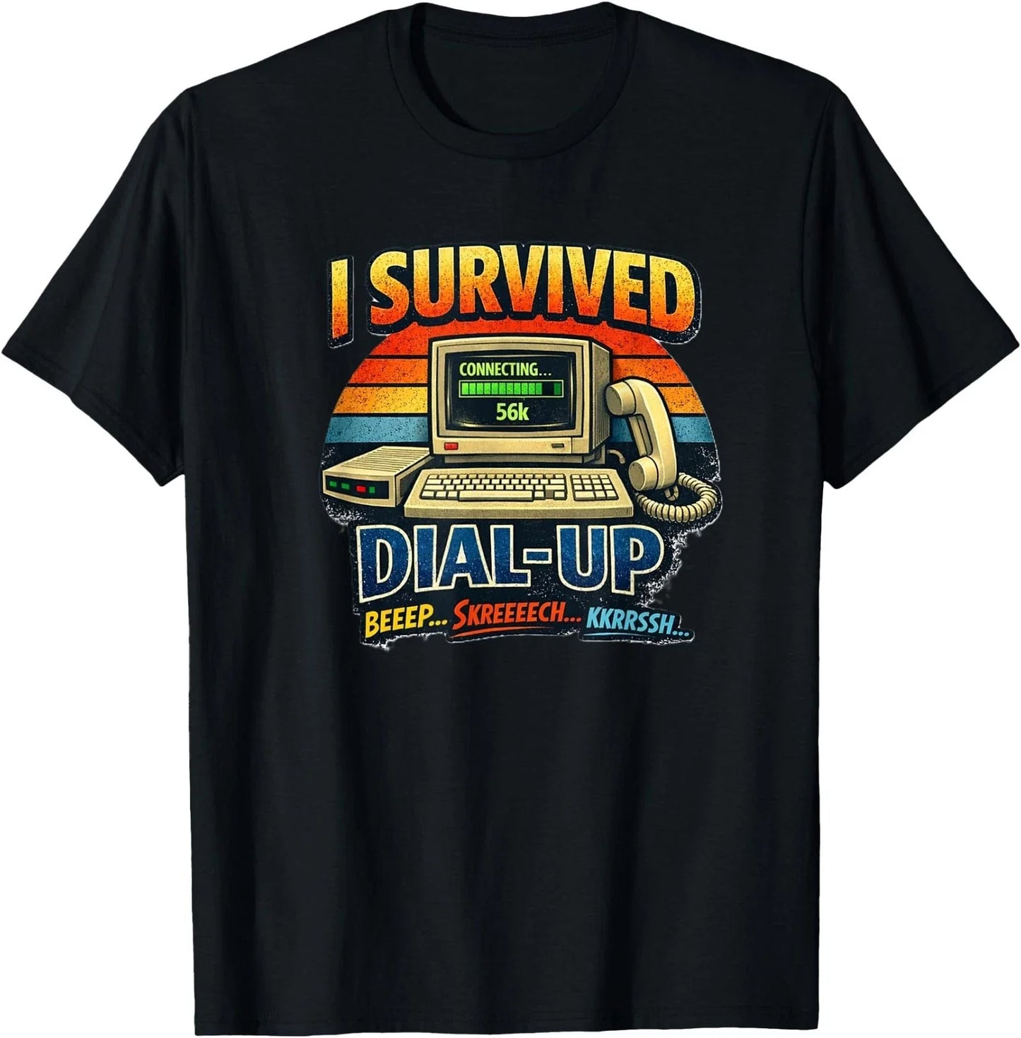 Y2K 'I Survived Dial Up' T-Shirt Unisex T-shirt, Sweatshirt, Hoodie, Long Sleeve Tee - T-Shirt, Sweatshirt, Hoodie