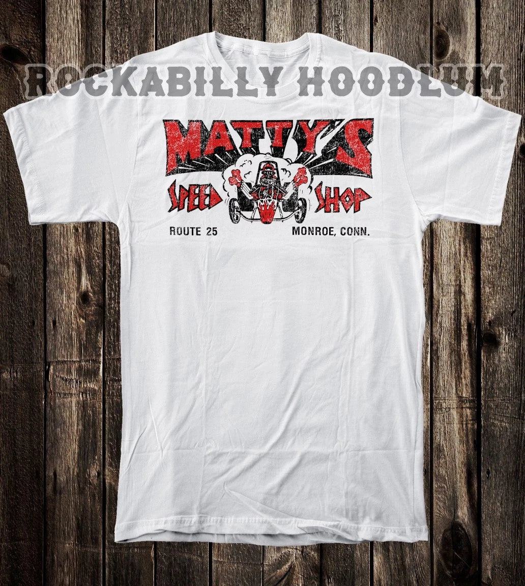 Retro Hot Rod Tee T Shirt Drag Race Racing Matty's Speed Shop Monroe CT Unisex T-shirt, Sweatshirt, Hoodie, Long Sleeve Tee - T-Shirt, Sweatshirt, Hoodie