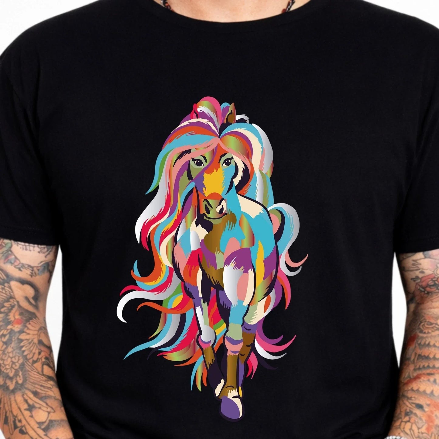 Colorful Horse Graphic Tee Pop Art Animal Lover Equestrian Wildlife Nature Shirt Unisex T-shirt, Sweatshirt, Hoodie, Long Sleeve Tee - T-Shirt, Sweatshirt, Hoodie