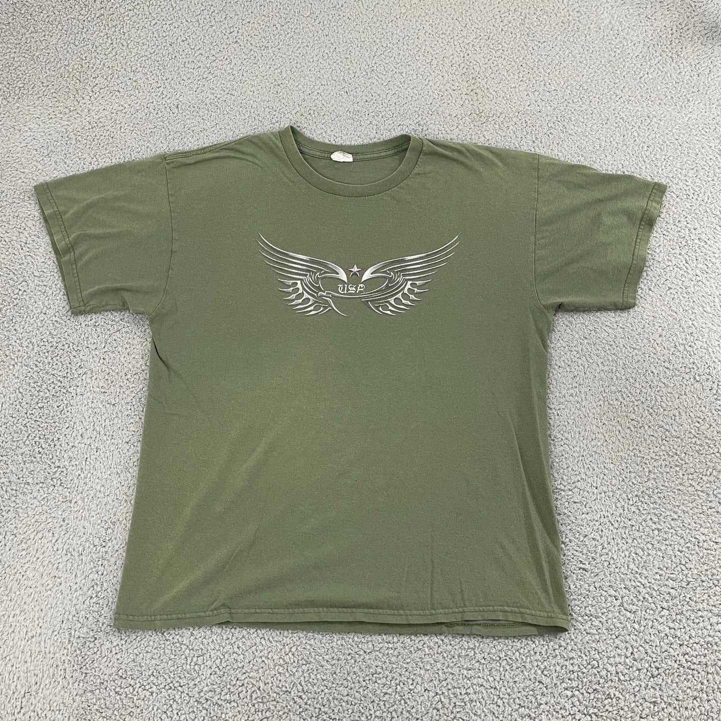 Metallic Wings USA Shirt Men L Olive Y2K Biker Short Sleeve Tee Unisex T-shirt, Sweatshirt, Hoodie, Long Sleeve Tee - T-Shirt, Sweatshirt, Hoodie