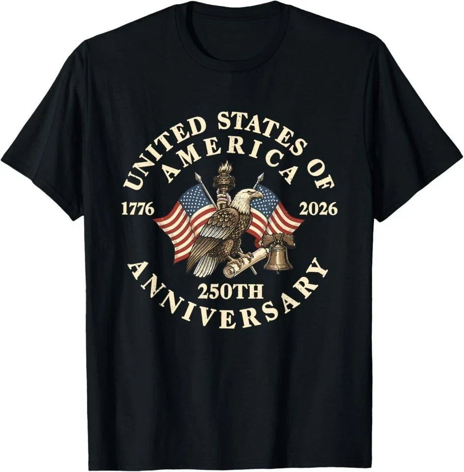 250th Anniversary Patriotic 4th of July USA Black Unisex T-Shirt S-5XL E5899 Unisex T-shirt, Sweatshirt, Hoodie, Long Sleeve Tee - T-Shirt, Sweatshirt, Hoodie