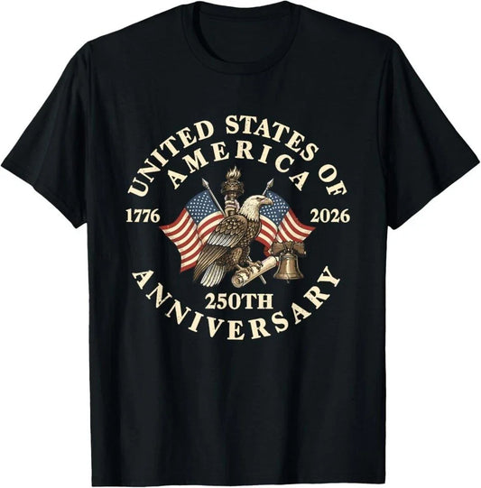 250th Anniversary Patriotic 4th of July USA Black Unisex T-Shirt S-5XL E5899 Unisex T-shirt, Sweatshirt, Hoodie, Long Sleeve Tee - T-Shirt, Sweatshirt, Hoodie