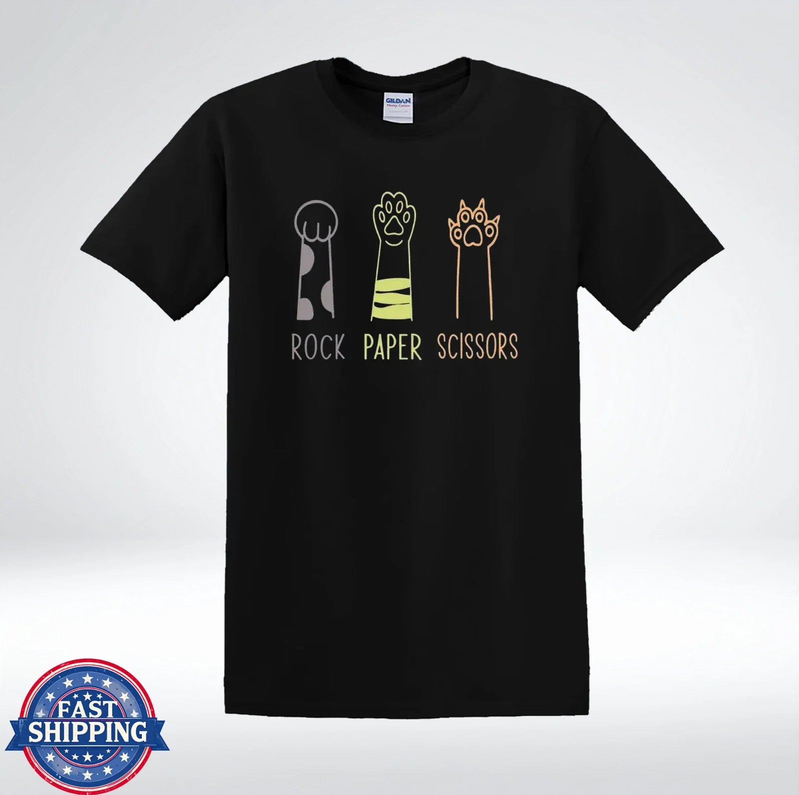 Cat Rock Paper Scissors Shirt Cute Cat Paw Funny Graphic T-Shirt Unisex T-shirt, Sweatshirt, Hoodie, Long Sleeve Tee - T-Shirt, Sweatshirt, Hoodie