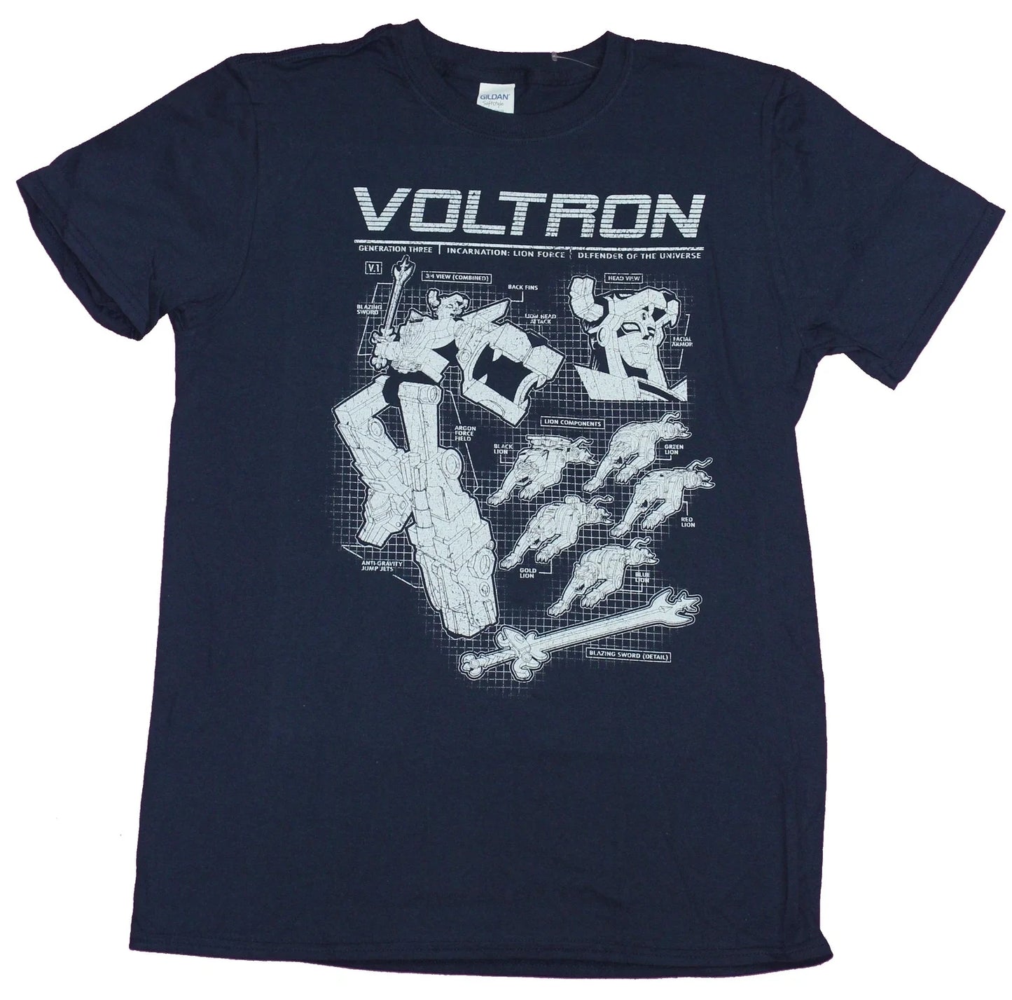 Voltron Mens T-Shirt- Blue Print Schematics White Print Image Unisex T-shirt, Sweatshirt, Hoodie, Long Sleeve Tee - T-Shirt, Sweatshirt, Hoodie