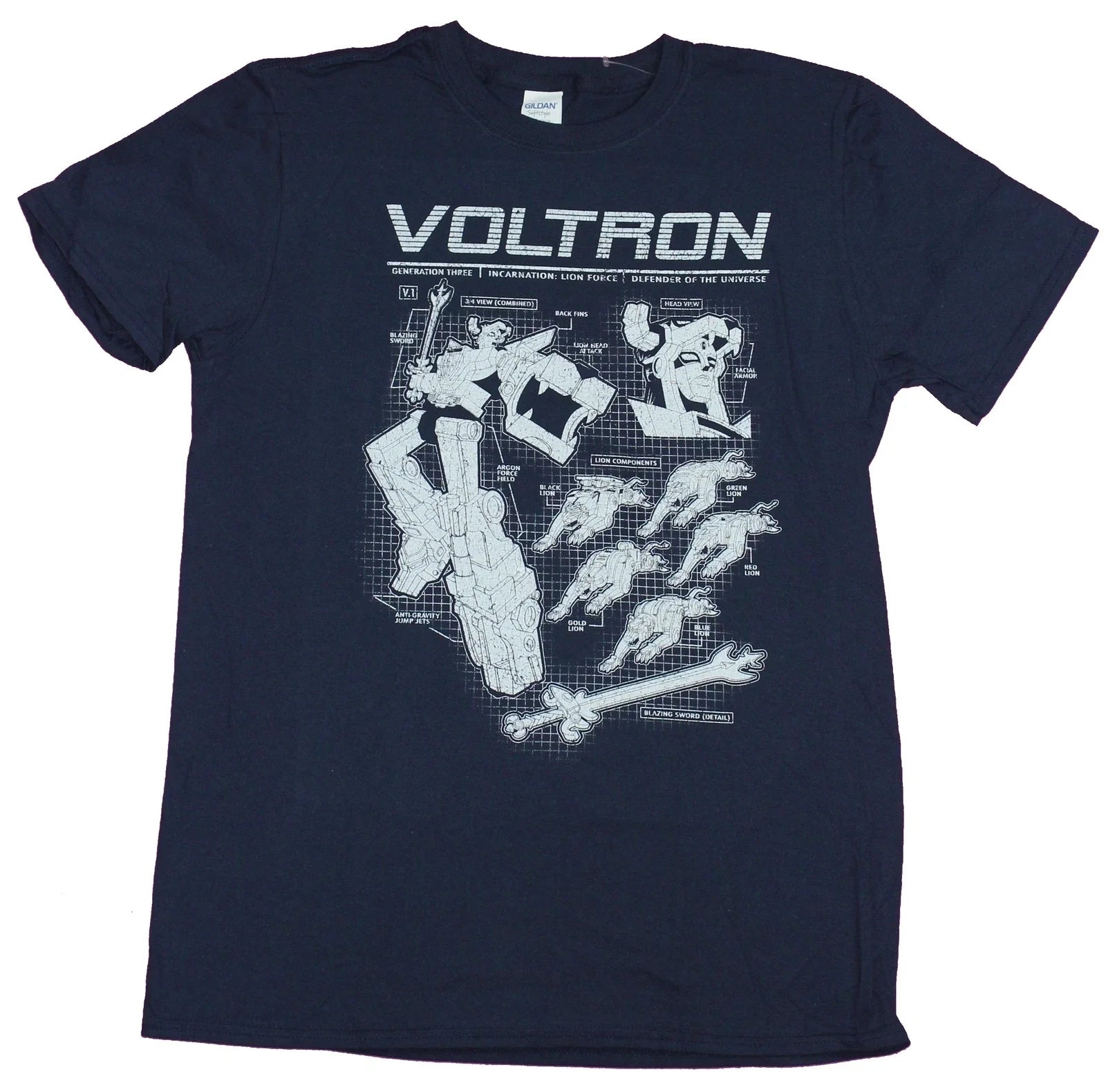 Voltron Mens T-Shirt- Blue Print Schematics White Print Image Unisex T-shirt, Sweatshirt, Hoodie, Long Sleeve Tee - T-Shirt, Sweatshirt, Hoodie