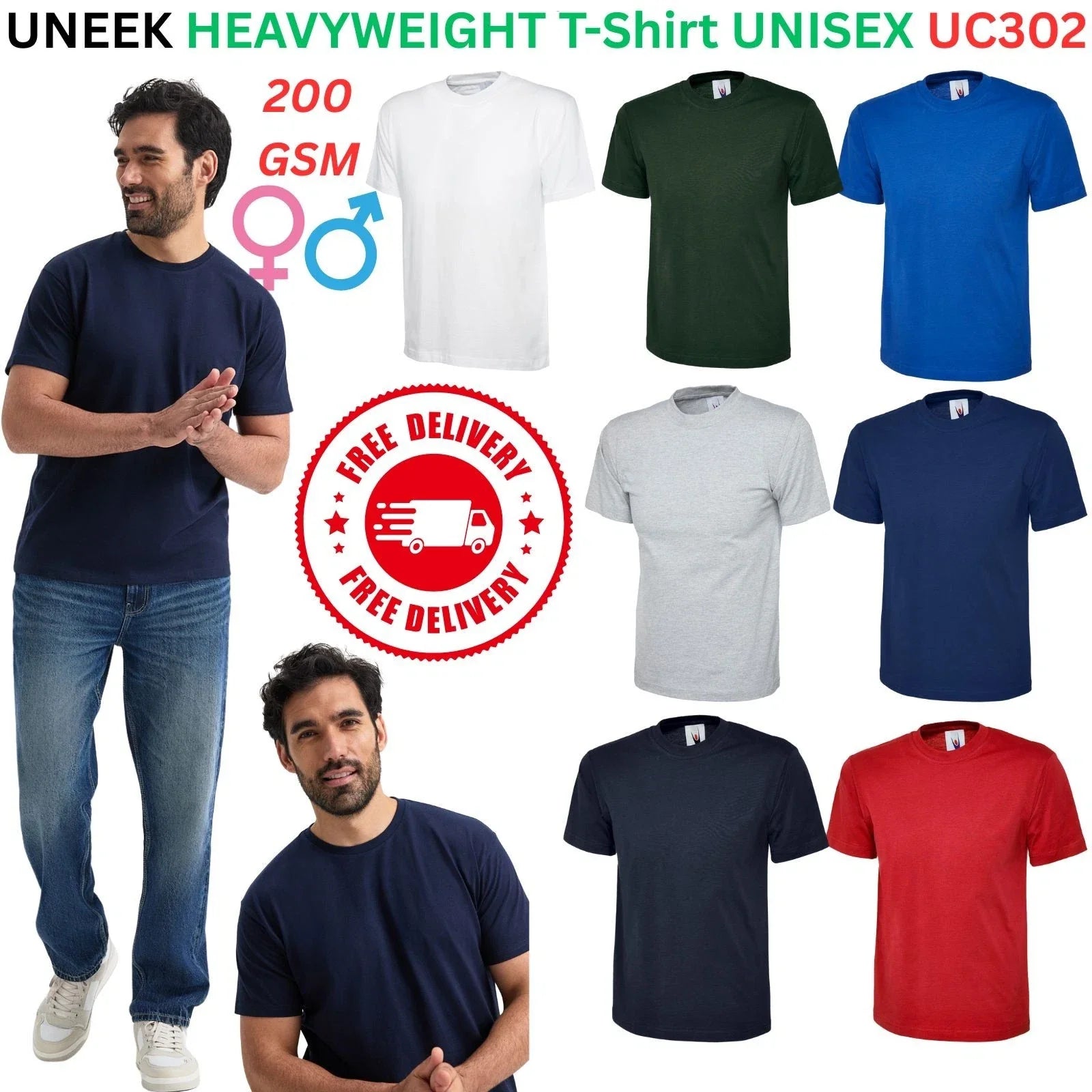 UNEEK UC302 Premium Unisex T-Shirt | 100% Cotton Men's Plain Crew Neck Tee Unisex T-shirt, Sweatshirt, Hoodie, Long Sleeve Tee - T-Shirt, Sweatshirt, Hoodie