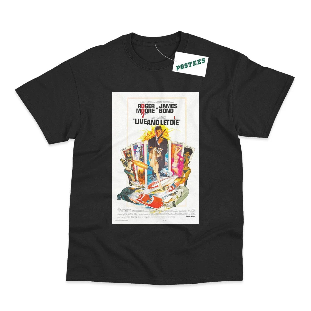 Retro Movie Poster Inspired By James Bond Live & Let Die DTG Printed T-Shirt Unisex T-shirt, Sweatshirt, Hoodie, Long Sleeve Tee - T-Shirt, Sweatshirt, Hoodie