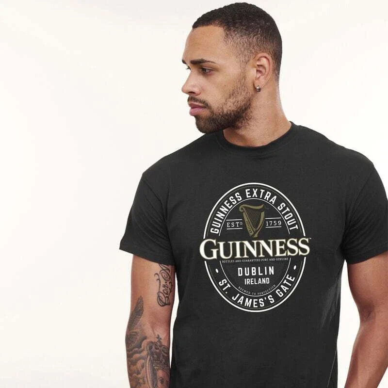 Mens T-Shirt Guinness Black with Foreign Extra Bottle Label Print Cotton Unisex T-shirt, Sweatshirt, Hoodie, Long Sleeve Tee - T-Shirt, Sweatshirt, Hoodie