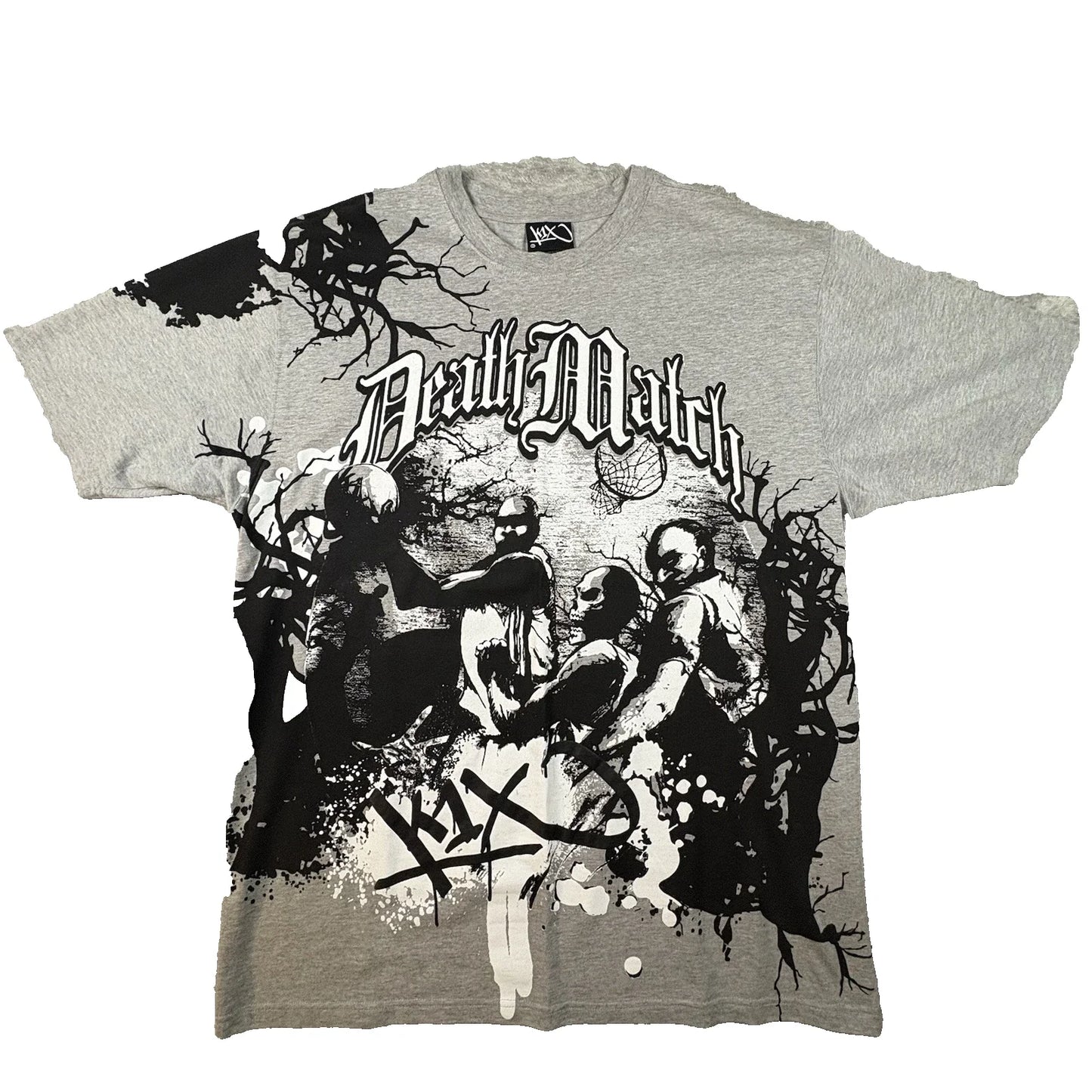 K1X Men's 3XL Gray Death Match Basketball Graphic T Shirt Y2K Streetwear SEE DES Unisex T-shirt, Sweatshirt, Hoodie, Long Sleeve Tee - T-Shirt, Sweatshirt, Hoodie
