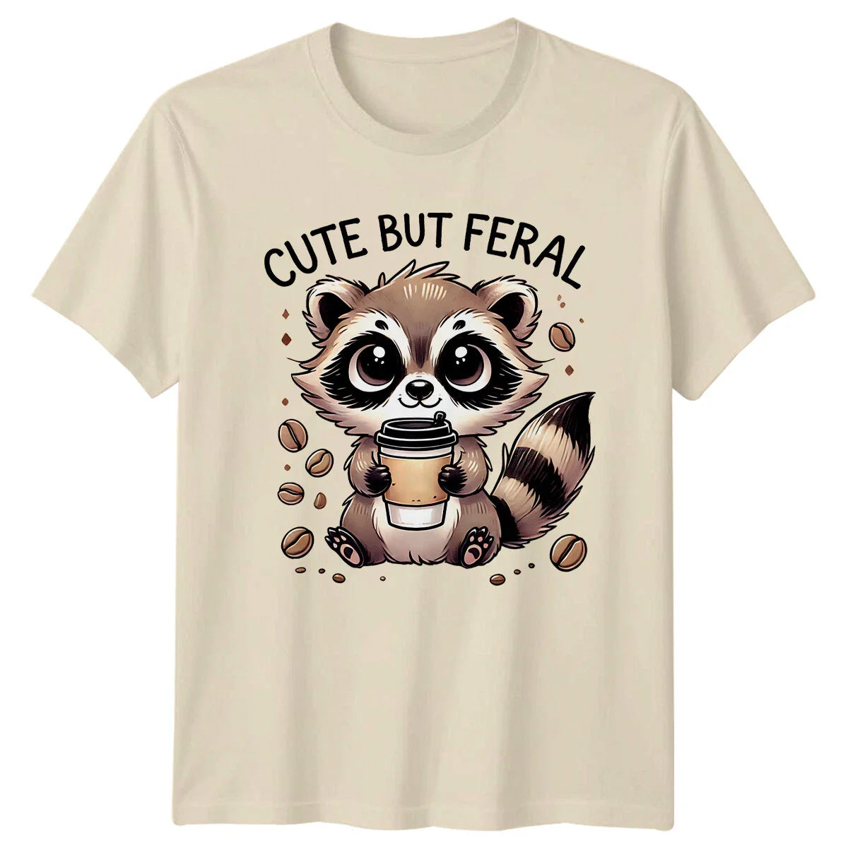 Cute But Feral Funny Raccoon Coffee T-Shirt Animal Pun Tee Unisex T-shirt, Sweatshirt, Hoodie, Long Sleeve Tee - T-Shirt, Sweatshirt, Hoodie