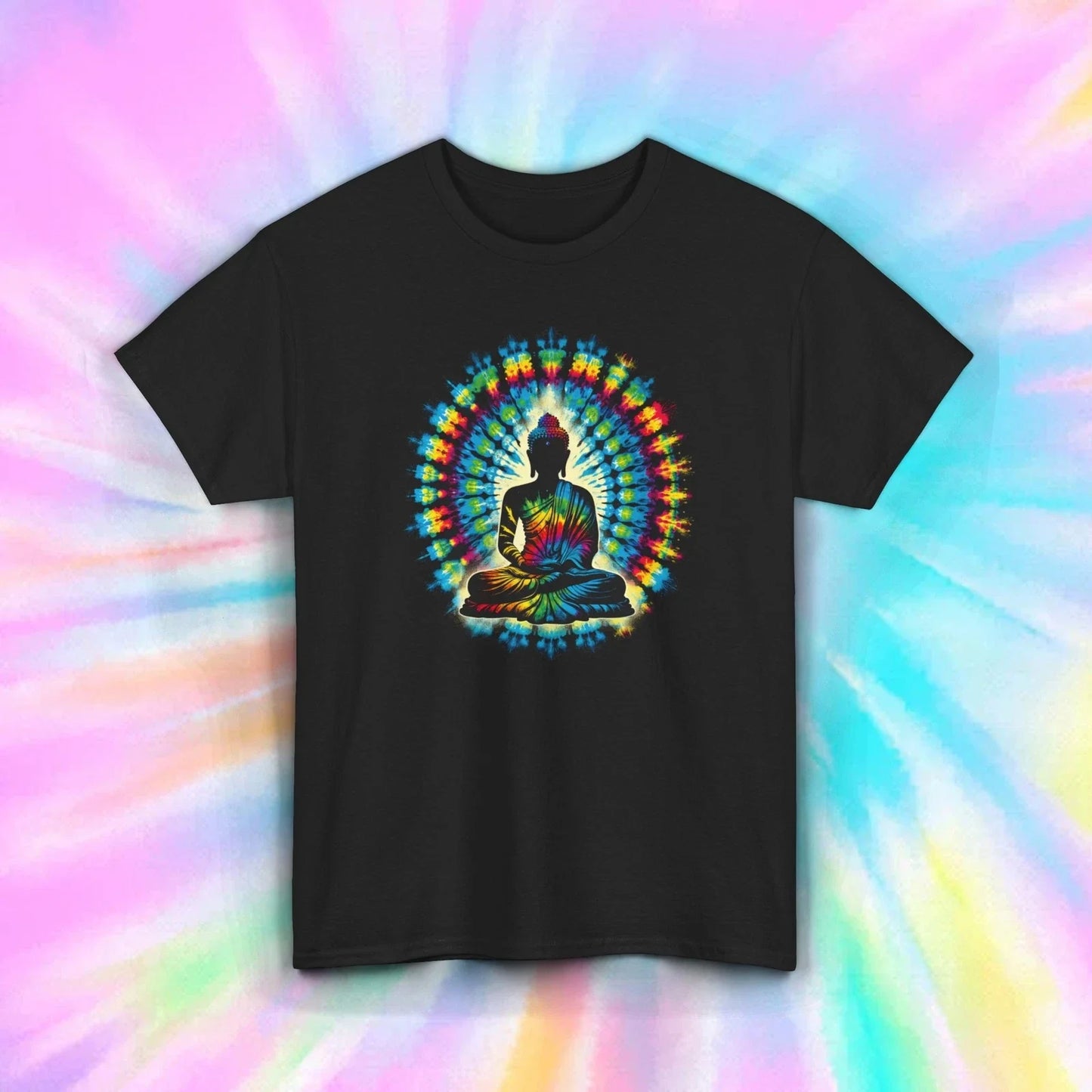 Tie-Dye Buddha T-Shirt | Colorful Meditation Graphic Tee | S-5XL Unisex T-shirt, Sweatshirt, Hoodie, Long Sleeve Tee - T-Shirt, Sweatshirt, Hoodie