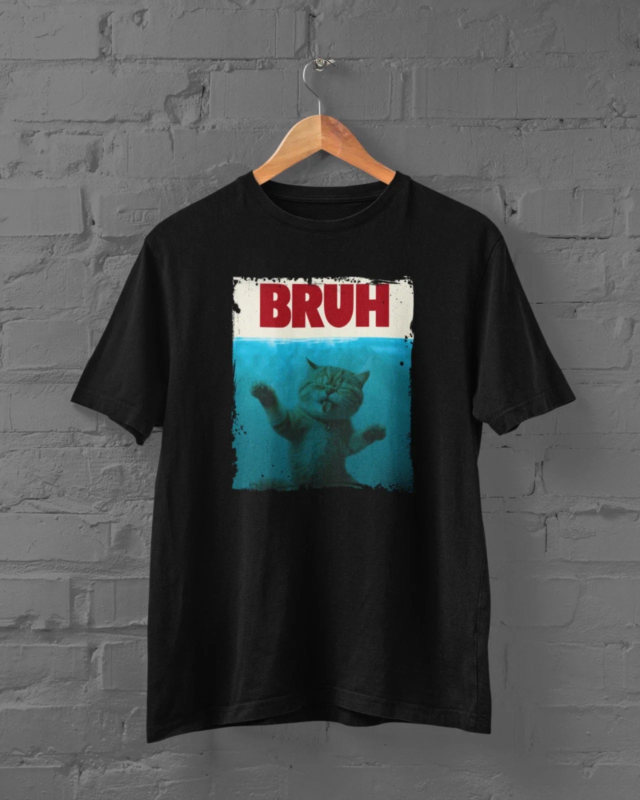 Bruh Funny Cat Meme Graphic T-Shirt, Black Cotton, Unisex, Size 2XL Unisex T-shirt, Sweatshirt, Hoodie, Long Sleeve Tee - T-Shirt, Sweatshirt, Hoodie