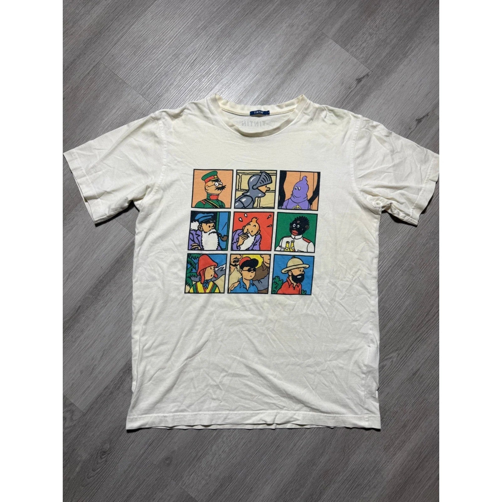 Tintin Graphic T-Shirt Mens Small Cream Cotton Comic Grid Herge Moulinsart S Unisex T-shirt, Sweatshirt, Hoodie, Long Sleeve Tee - T-Shirt, Sweatshirt, Hoodie