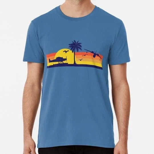 Retro 80s Seaplane Scene With Twin Size S to 5XL Made in the USA T-Shirt Unisex T-shirt, Sweatshirt, Hoodie, Long Sleeve Tee - T-Shirt, Sweatshirt, Hoodie