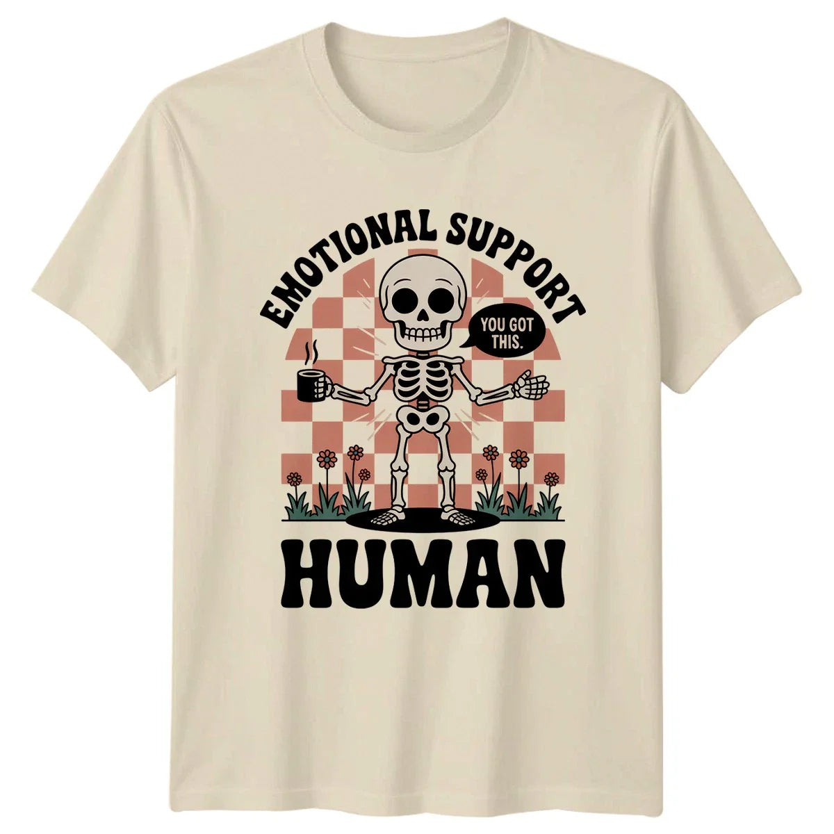 Funny Emotional Support Human T-Shirt Skeleton Aesthetic Coffee Humor Gift Unisex T-shirt, Sweatshirt, Hoodie, Long Sleeve Tee - T-Shirt, Sweatshirt, Hoodie