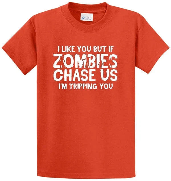 Zombies Chase Us Printed Tee Shirt Regular and Big and Tall Sizes Unisex T-shirt, Sweatshirt, Hoodie, Long Sleeve Tee - T-Shirt, Sweatshirt, Hoodie