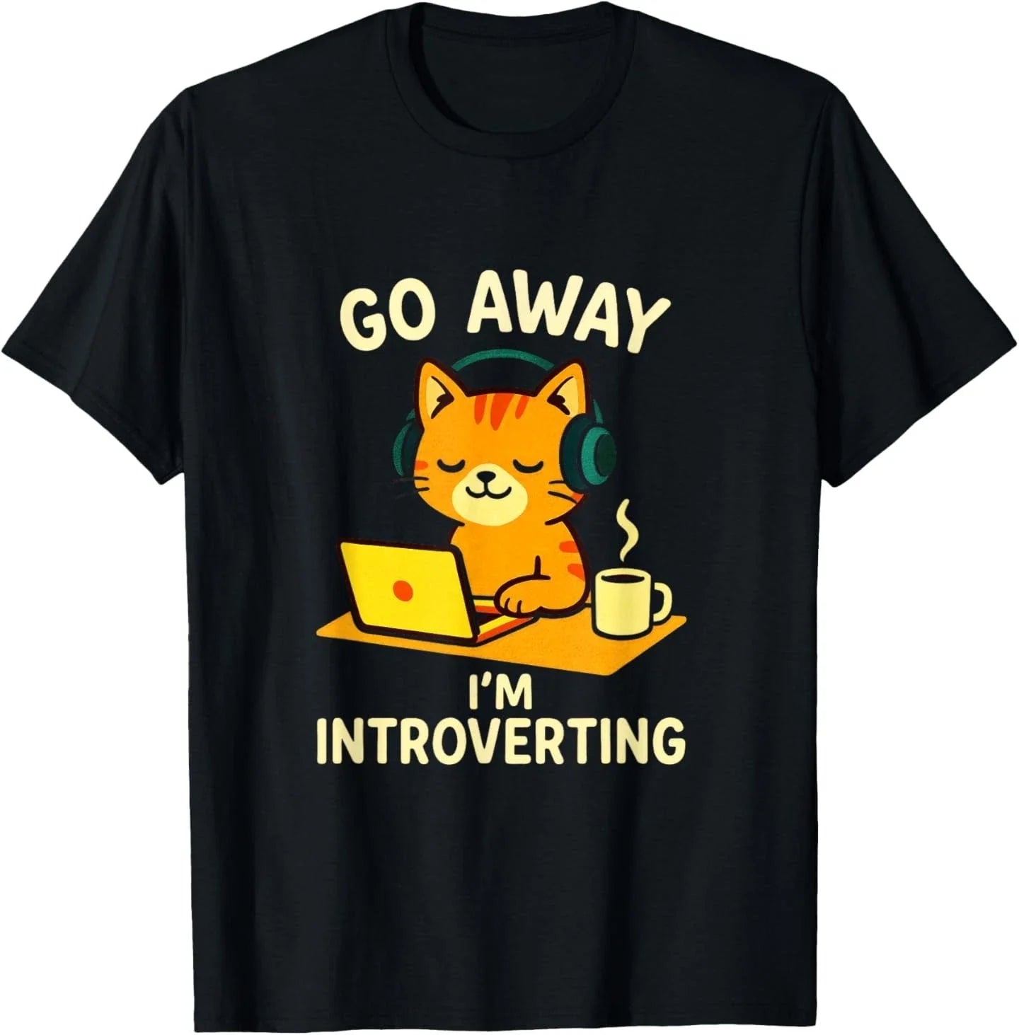Go Away I'm Introverting - Cat Coffee Computer Emo T-Shirt Unisex T-shirt, Sweatshirt, Hoodie, Long Sleeve Tee - T-Shirt, Sweatshirt, Hoodie
