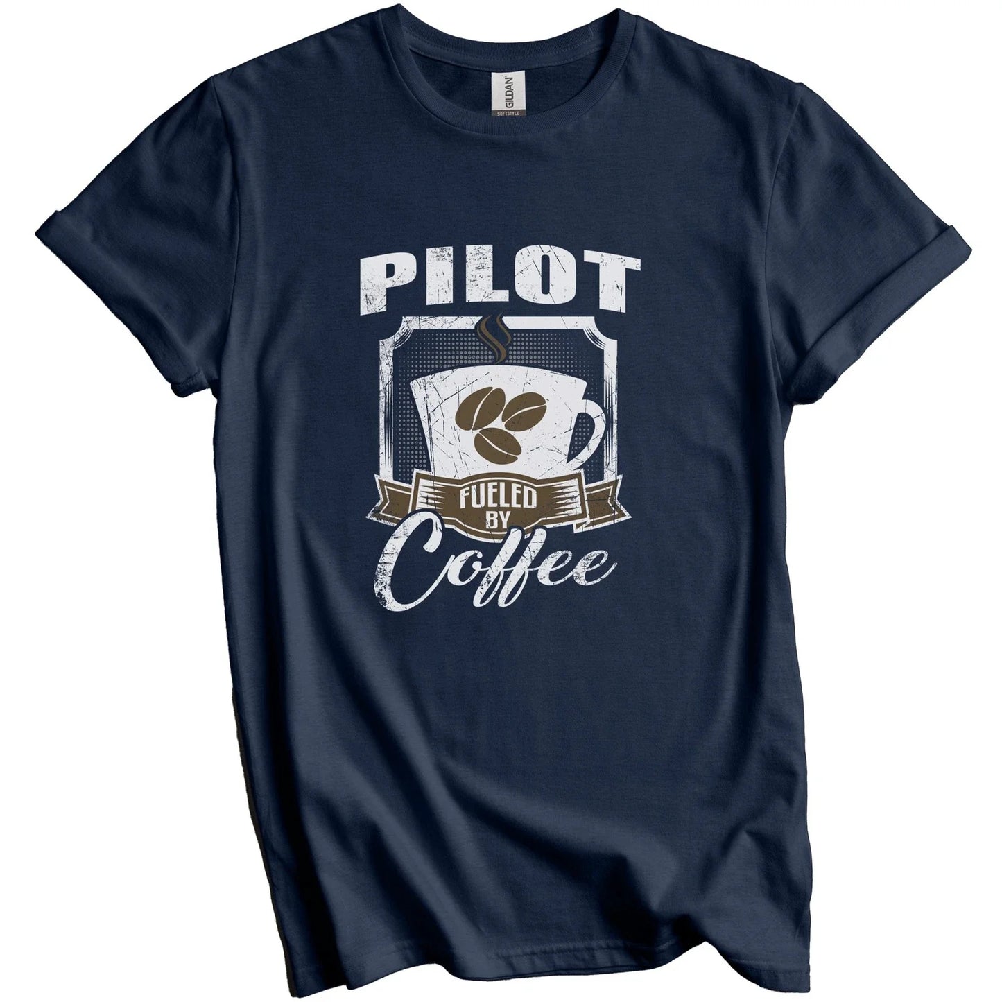 Pilot Fueled By Coffee Funny T-Shirt Gift for Airplane Pilot Unisex T-shirt, Sweatshirt, Hoodie, Long Sleeve Tee - T-Shirt, Sweatshirt, Hoodie