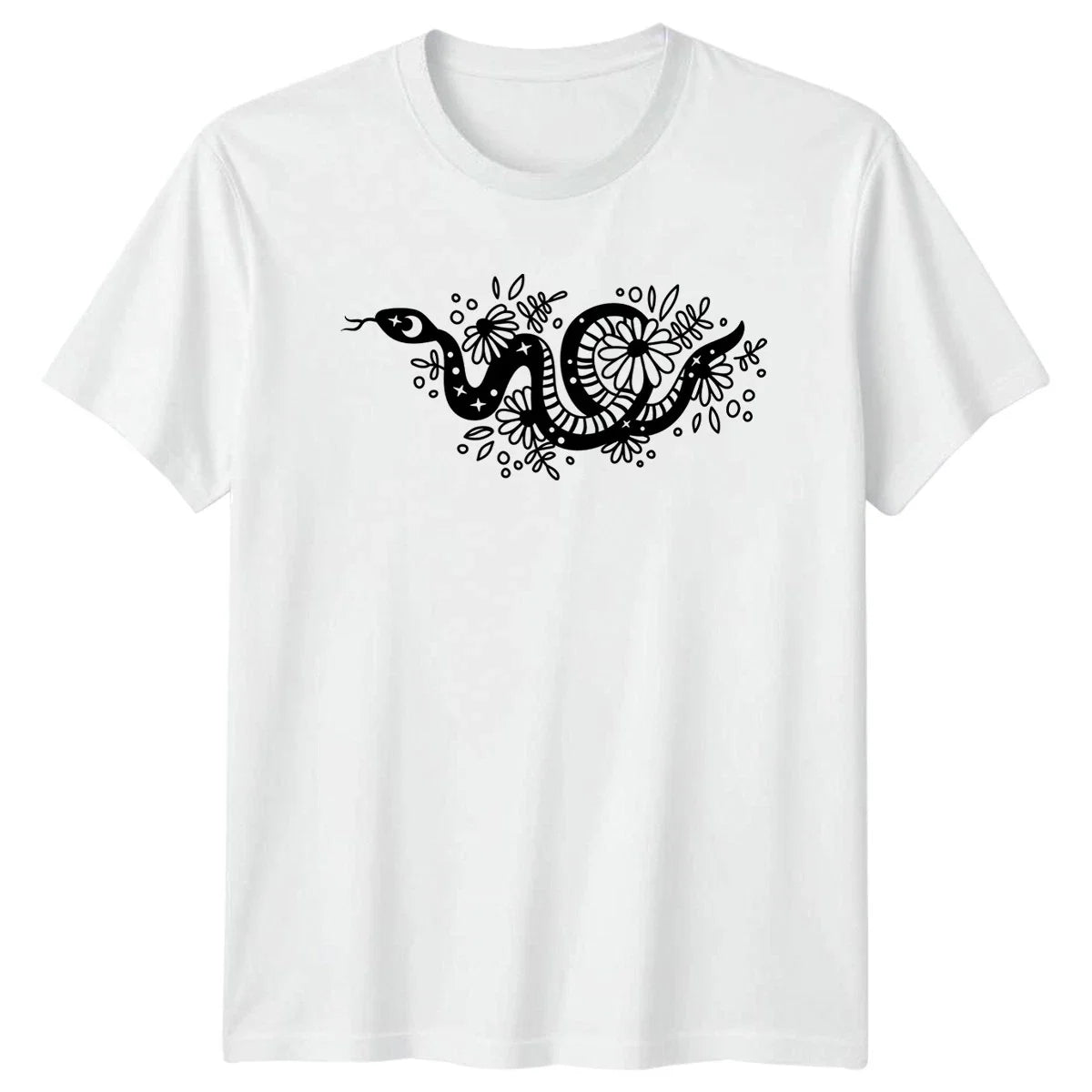 Mystical Floral Snake With Celestial T-Shirt Boho Celestial Nature Animal Unisex T-shirt, Sweatshirt, Hoodie, Long Sleeve Tee - T-Shirt, Sweatshirt, Hoodie