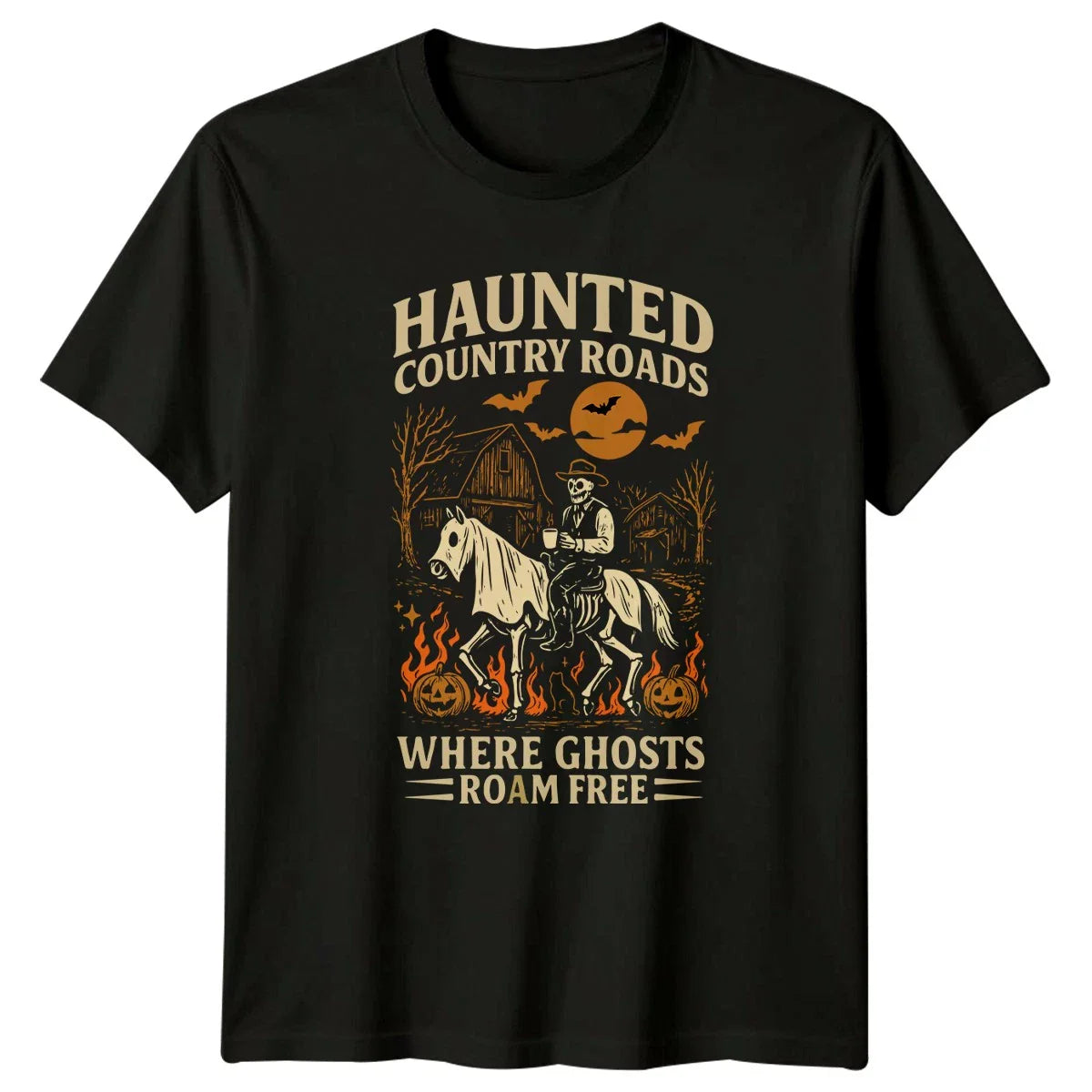 Haunted Country Roads Where Ghosts T-Shirt Spooky Cowboy Halloween Unisex T-shirt, Sweatshirt, Hoodie, Long Sleeve Tee - T-Shirt, Sweatshirt, Hoodie