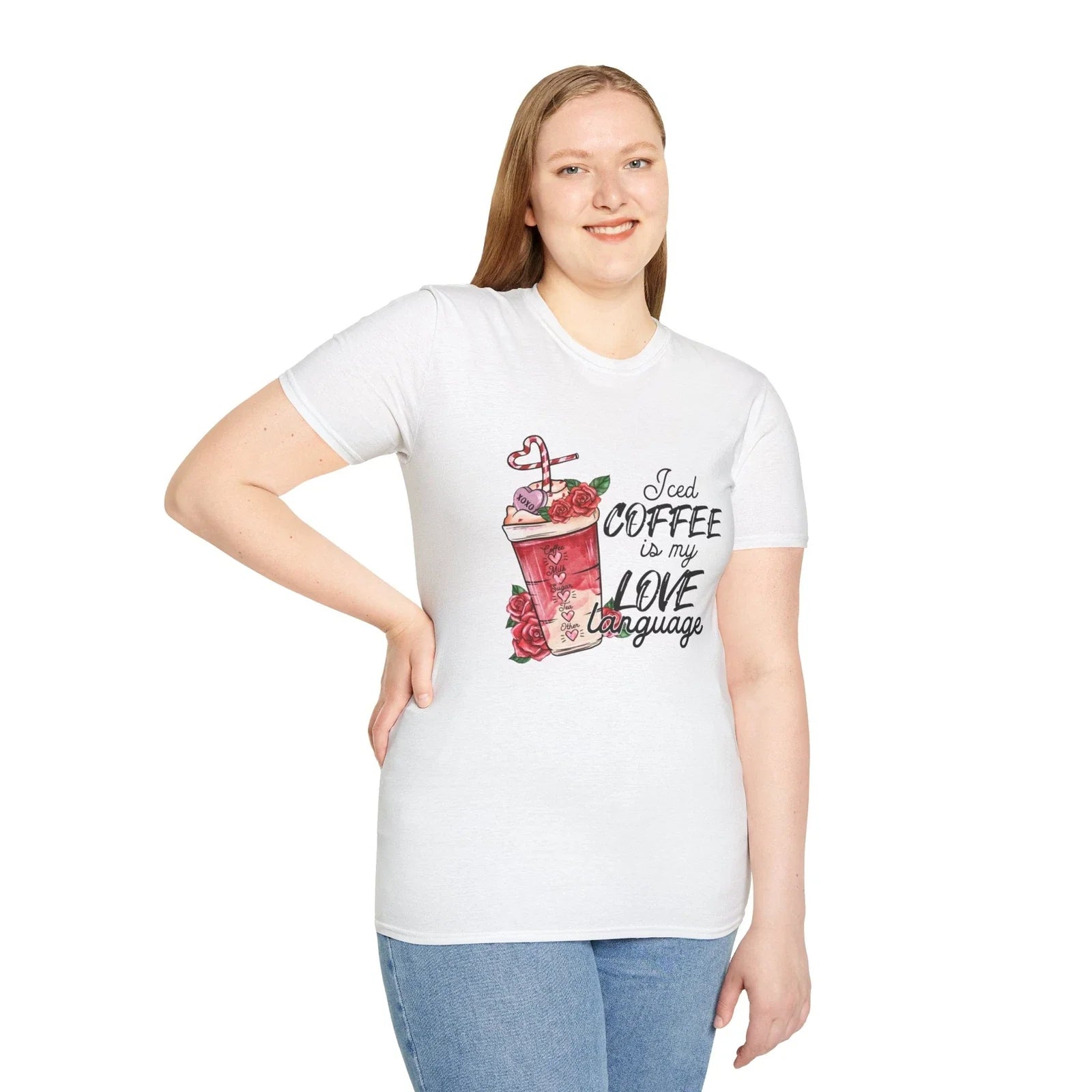 Iced coffee is my Love Langage Tee - Valentine's day Unisex Softstyle T-Shirt Unisex T-shirt, Sweatshirt, Hoodie, Long Sleeve Tee - T-Shirt, Sweatshirt, Hoodie