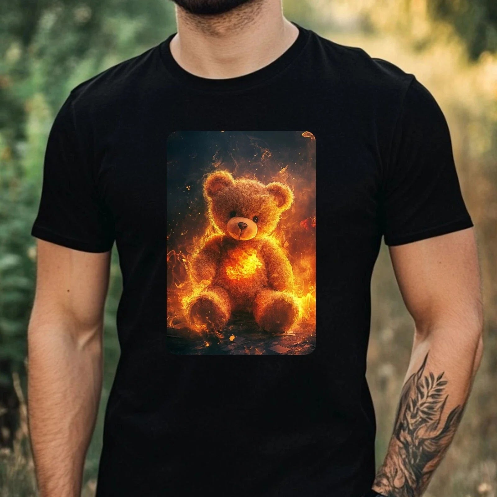 Mens Teddy Bear On Fire Motif Cotton T-Shirt Size XS to 5XL Unisex T-shirt, Sweatshirt, Hoodie, Long Sleeve Tee - T-Shirt, Sweatshirt, Hoodie
