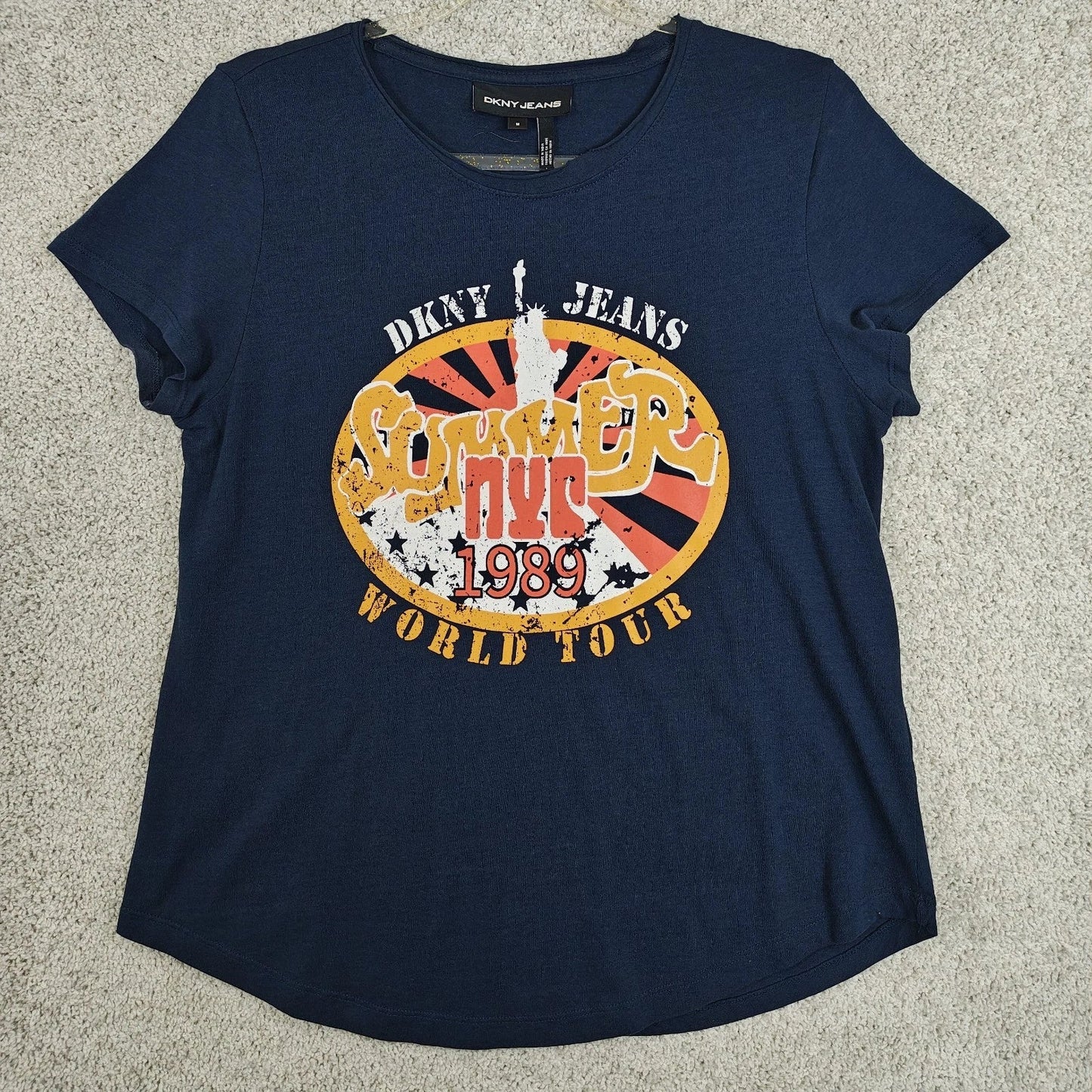DKNY JEANS 1989 NYC World Tour T-Shirt SOHO TRIBECA pop art GRAPHICS Navy Blue Unisex T-shirt, Sweatshirt, Hoodie, Long Sleeve Tee - T-Shirt, Sweatshirt, Hoodie