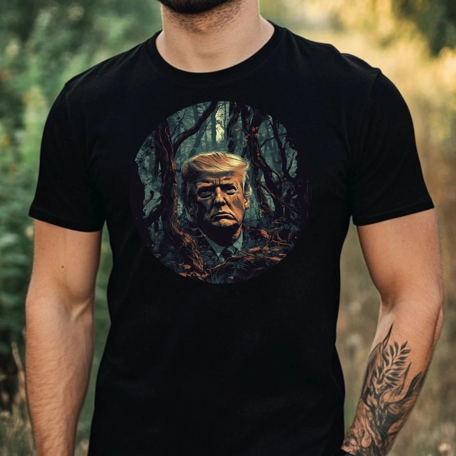 Men's Trump Dark Forest Motif Cotton T-Shirt Size XS to 5XL Unisex T-shirt, Sweatshirt, Hoodie, Long Sleeve Tee - T-Shirt, Sweatshirt, Hoodie