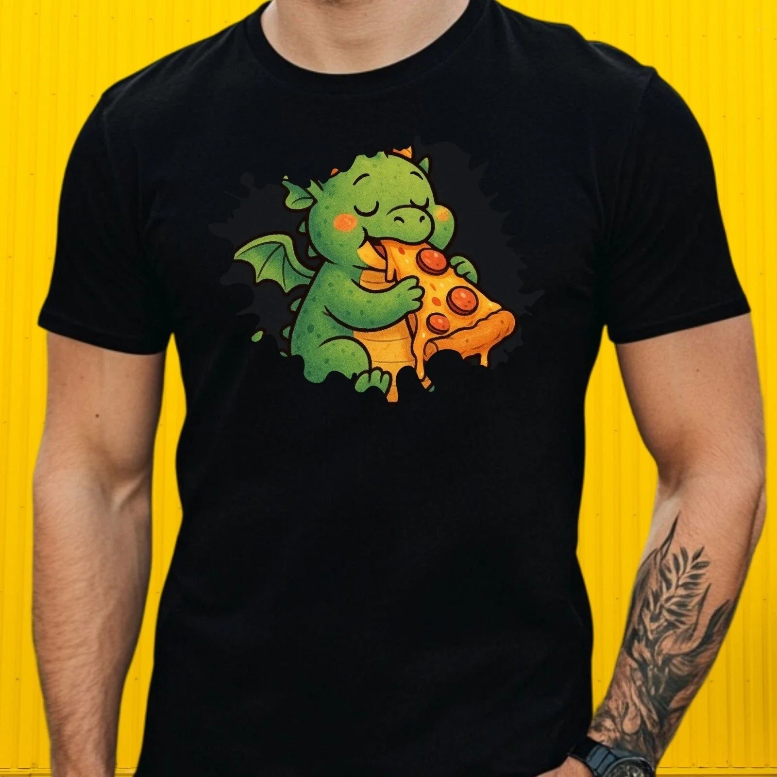 Little Dragon Eats Pizza Print Cotton Mens T-Shirt Size XS to 5XL Unisex T-shirt, Sweatshirt, Hoodie, Long Sleeve Tee - T-Shirt, Sweatshirt, Hoodie