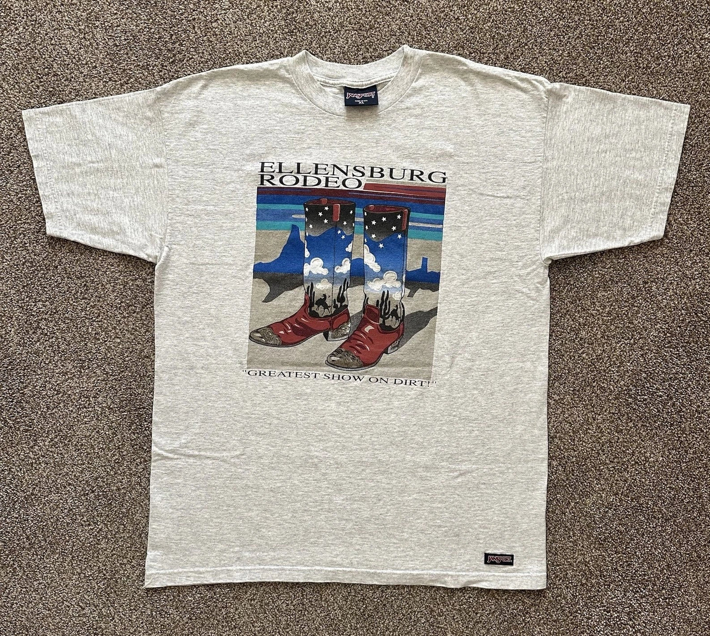 Vintage Jansport Ellensburg Rodeo Heather Gray Cowboy Boot T-Shirt XL USA MADE Unisex T-shirt, Sweatshirt, Hoodie, Long Sleeve Tee - T-Shirt, Sweatshirt, Hoodie