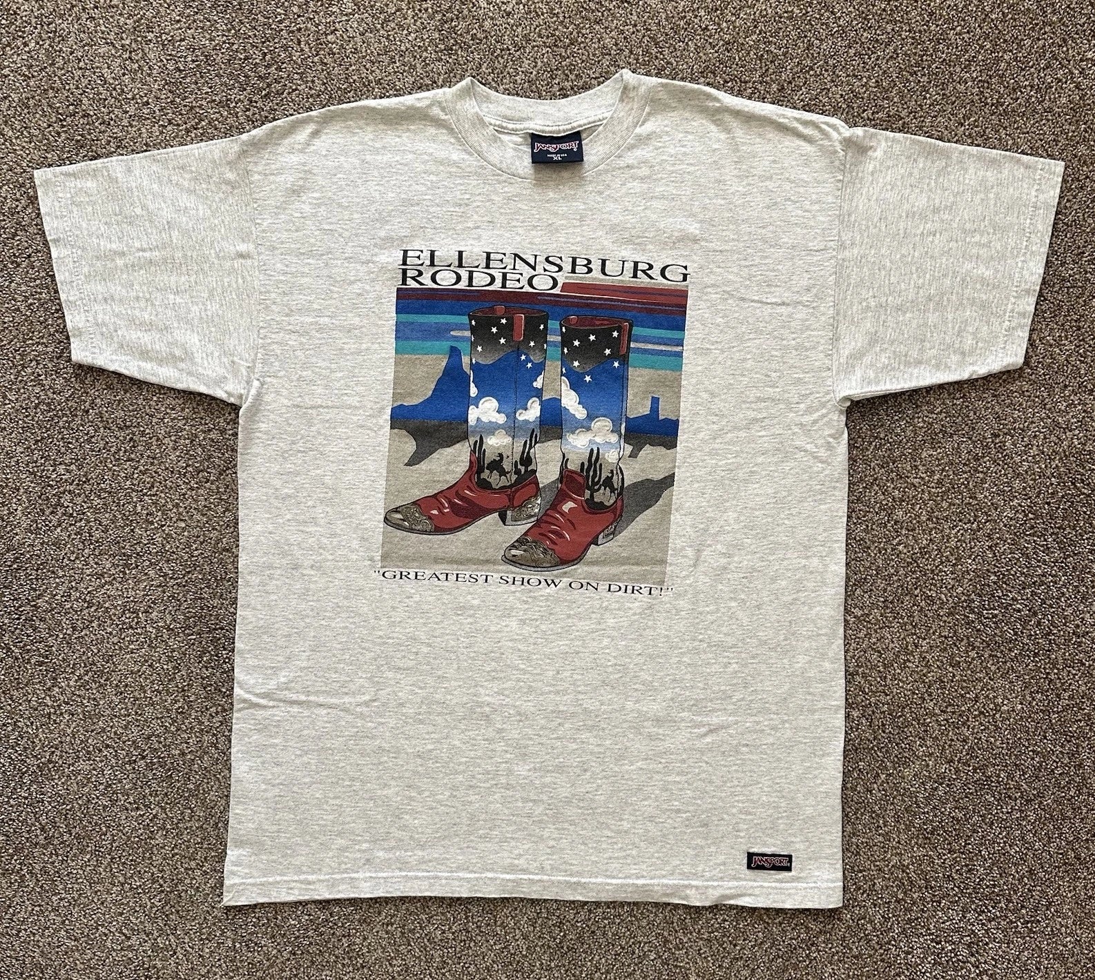 Vintage Jansport Ellensburg Rodeo Heather Gray Cowboy Boot T-Shirt XL USA MADE Unisex T-shirt, Sweatshirt, Hoodie, Long Sleeve Tee - T-Shirt, Sweatshirt, Hoodie