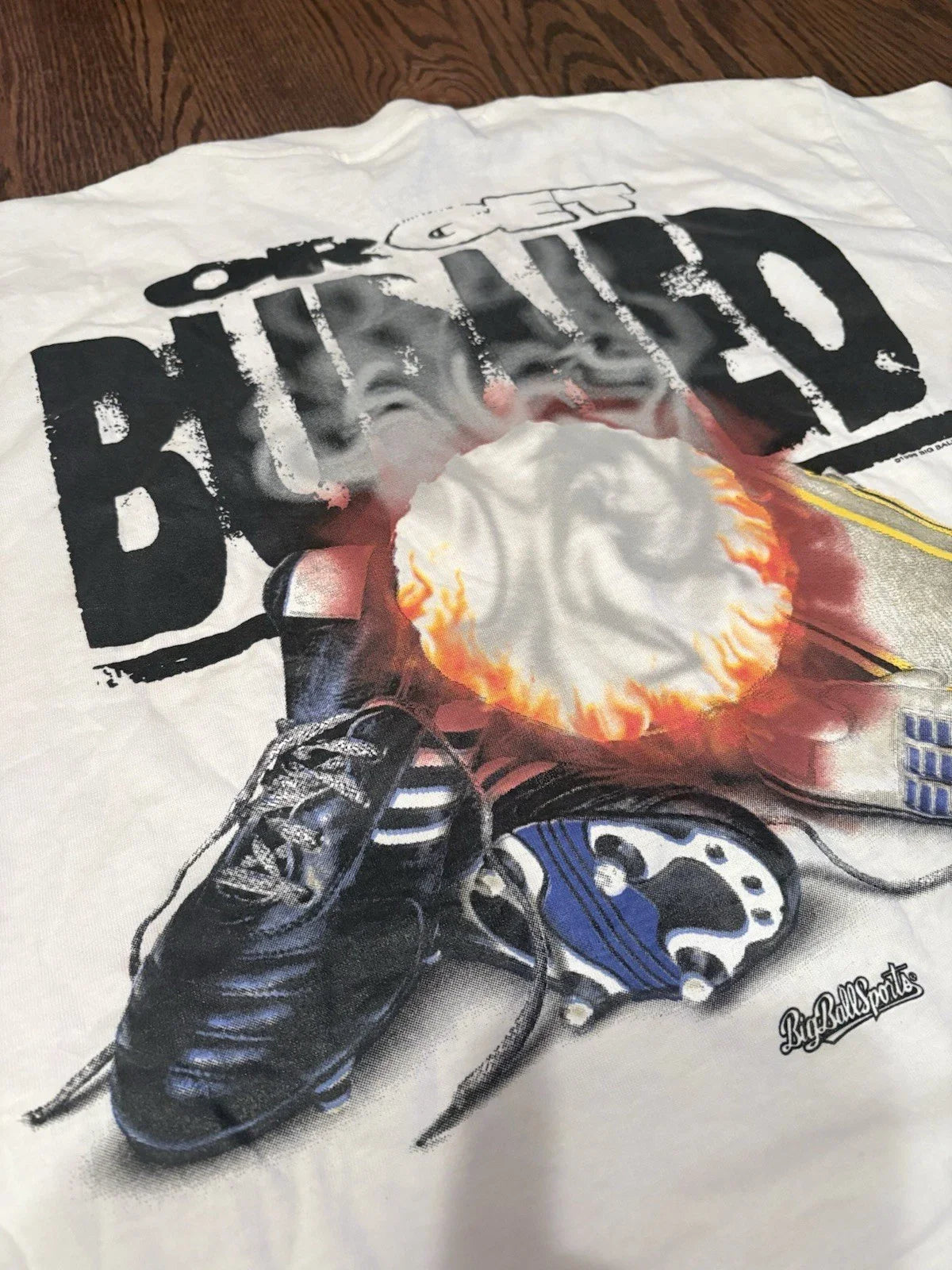 Vintage Big Ball Sports Shirt Mens L Soccer Graphic 90s Be Ready Or Get Burned Unisex T-shirt, Sweatshirt, Hoodie, Long Sleeve Tee - T-Shirt, Sweatshirt, Hoodie