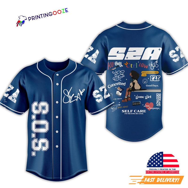SZA SOS Signature Blue Baseball Jersey Unisex T-shirt, Sweatshirt, Hoodie, Long Sleeve Tee - T-Shirt, Sweatshirt, Hoodie