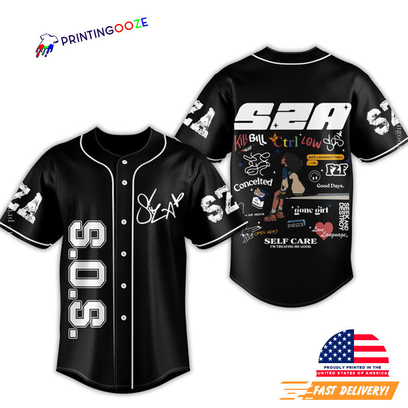 SZA SOS Signature Black Baseball Jersey Unisex T-shirt, Sweatshirt, Hoodie, Long Sleeve Tee - T-Shirt, Sweatshirt, Hoodie