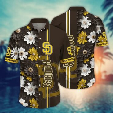 San Diego Padres Floral Fusion Hawaiian Shirt Unisex T-shirt, Sweatshirt, Hoodie, Long Sleeve Tee - T-Shirt, Sweatshirt, Hoodie